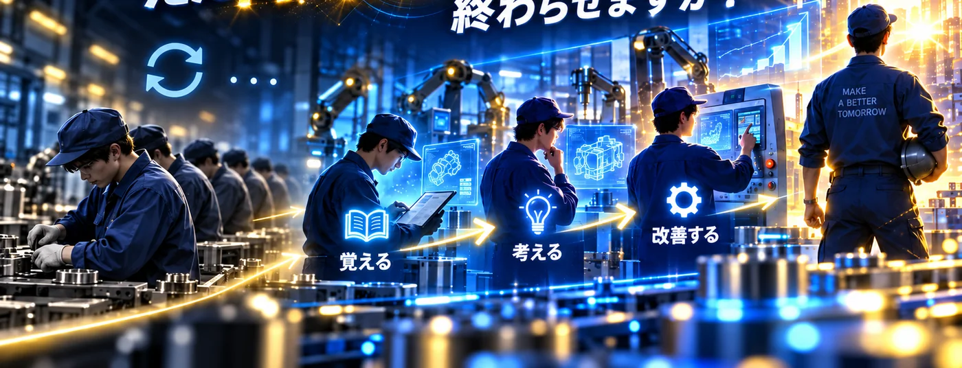 同じ作業を繰り返すだけで終わらず、覚える・考える・改善することでできる仕事を増やしていくイメージ